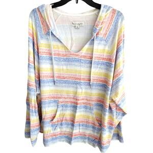 Koolaburra by UGG Multicolor Striped Stretchy French Terry Lounge Hoodie Top 3X